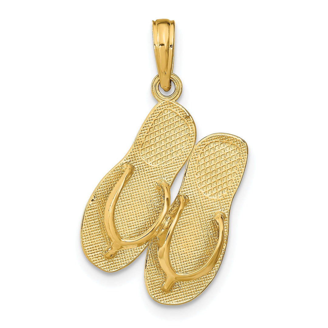 14K Yellow Gold Textured Polished 3-Dimensional Saint THOMAS Reversible Flip Flop Sandles Charm Pendant