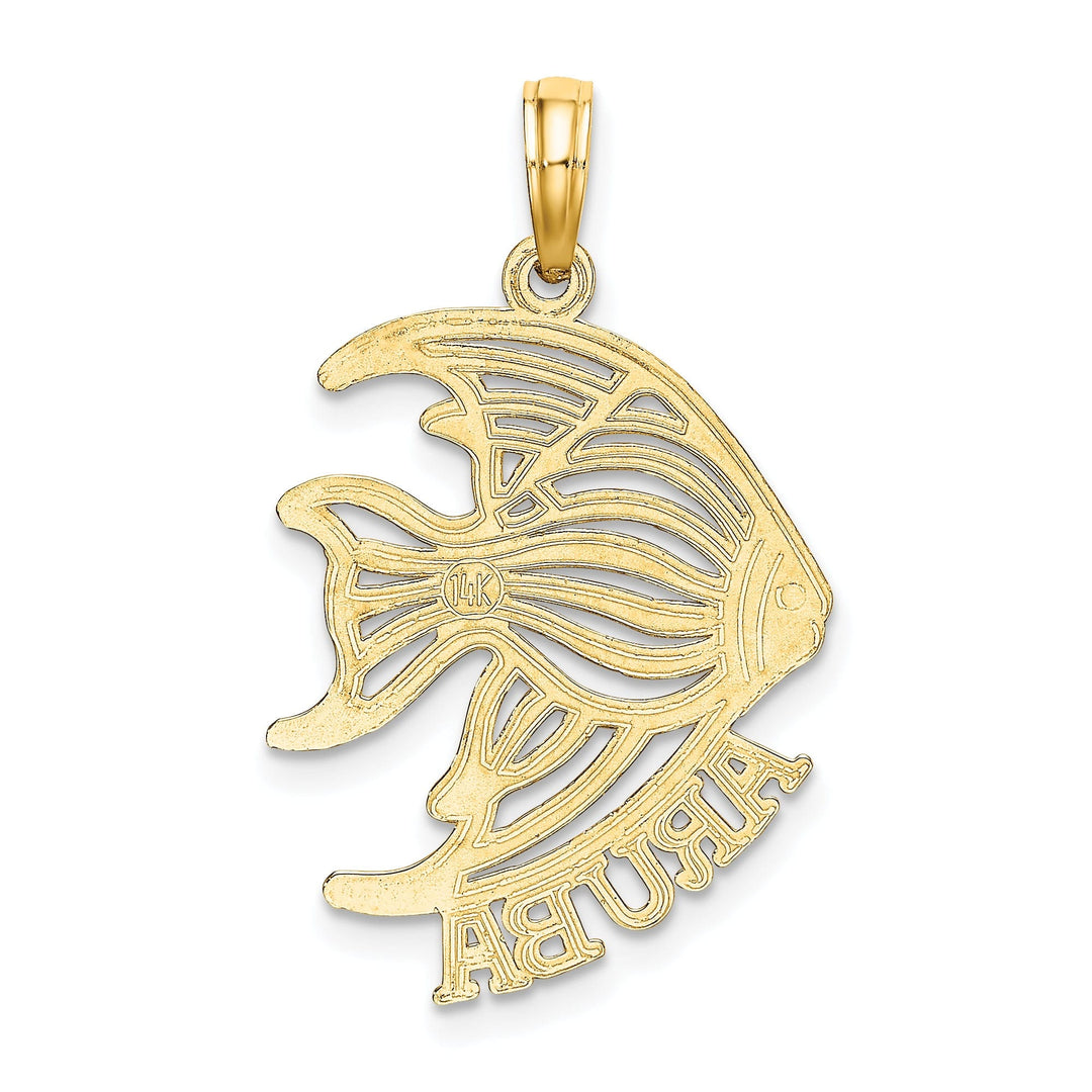 14K Yellow Gold Polished Finish Flat Back ARUBA with Cut Out Angelfish Design Charm Pendant