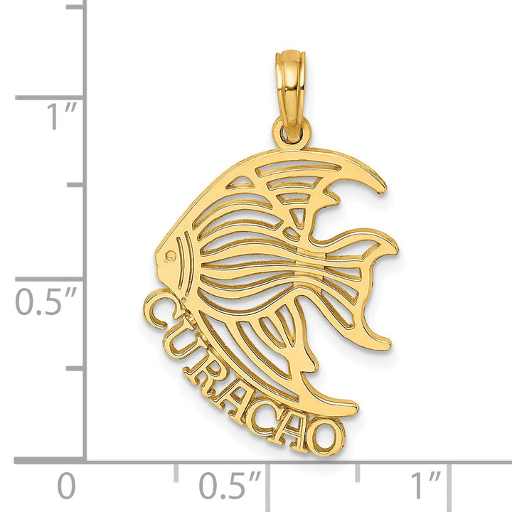 14K Yellow Gold Polished Finish Flat Back CURACAO with Cut Out Angelfish Design Charm Pendant