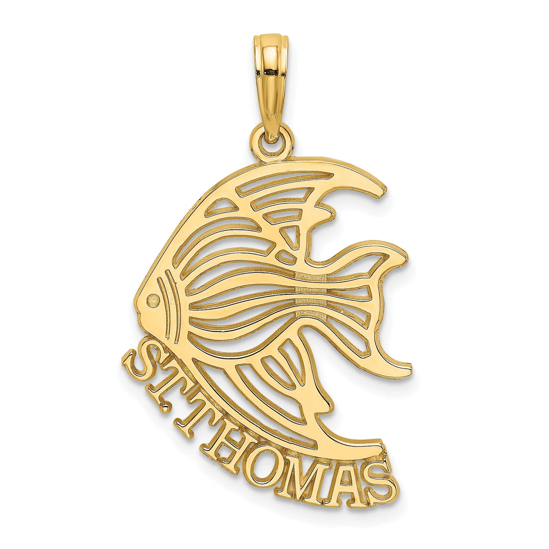 14K Yellow Gold Polished Finish Saint Thomas Cut Out Angelfish Design Charm Pendant