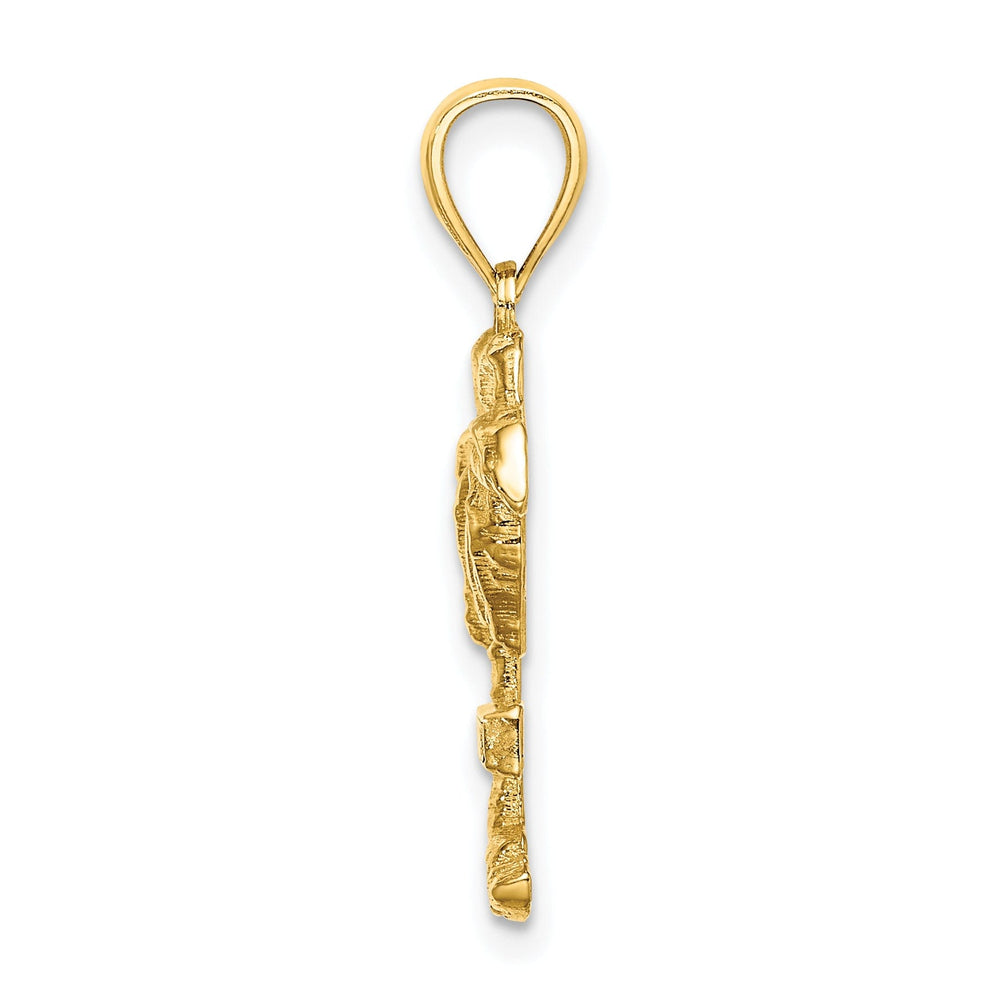 14K Yellow Gold Polished Finish Flat Back 2-Dimensional CURACAO On Palm Tree Design Charm Pendant
