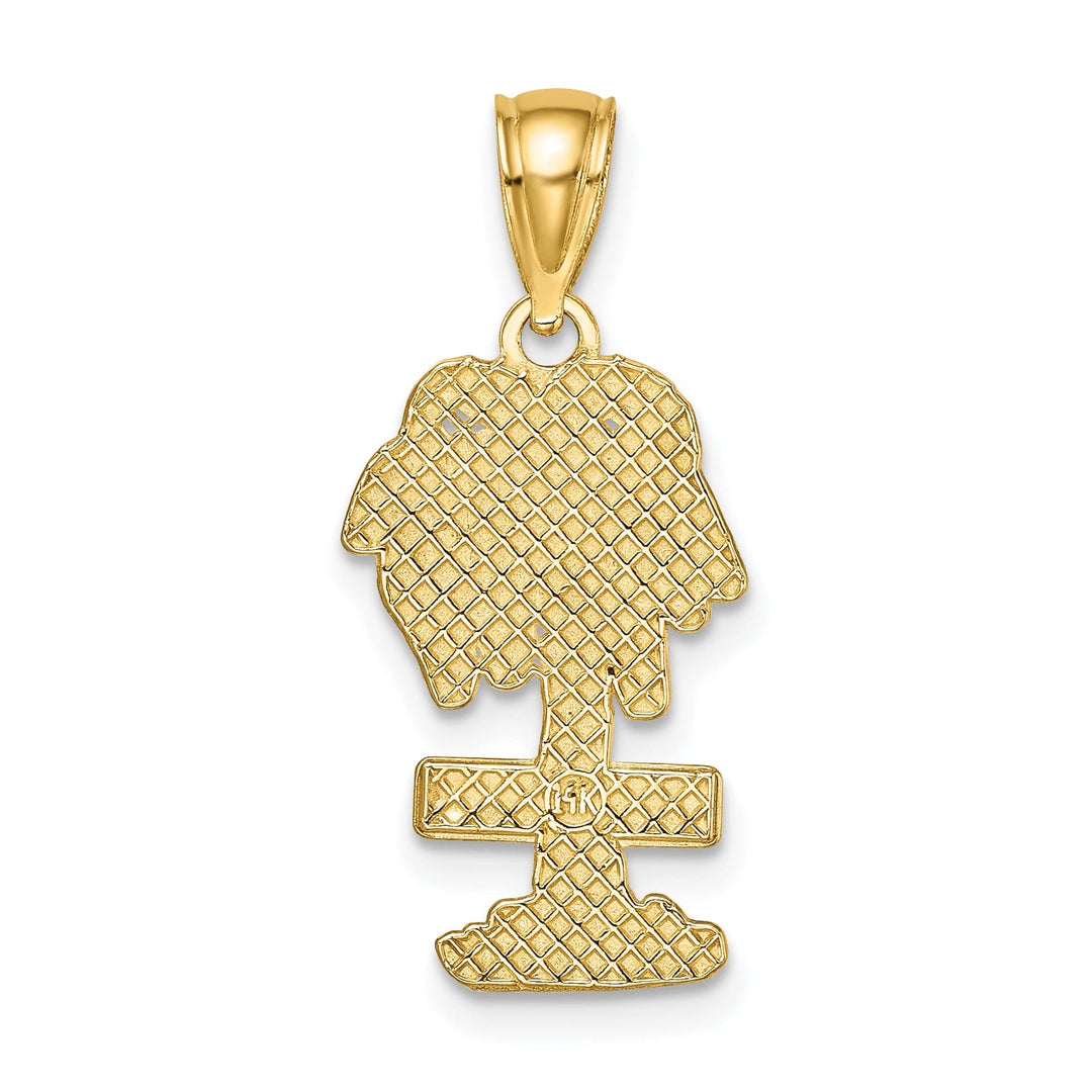 14K Yellow Gold Textured Polished Finish Saint THOMAS Under Palm Tree Charm Pendant