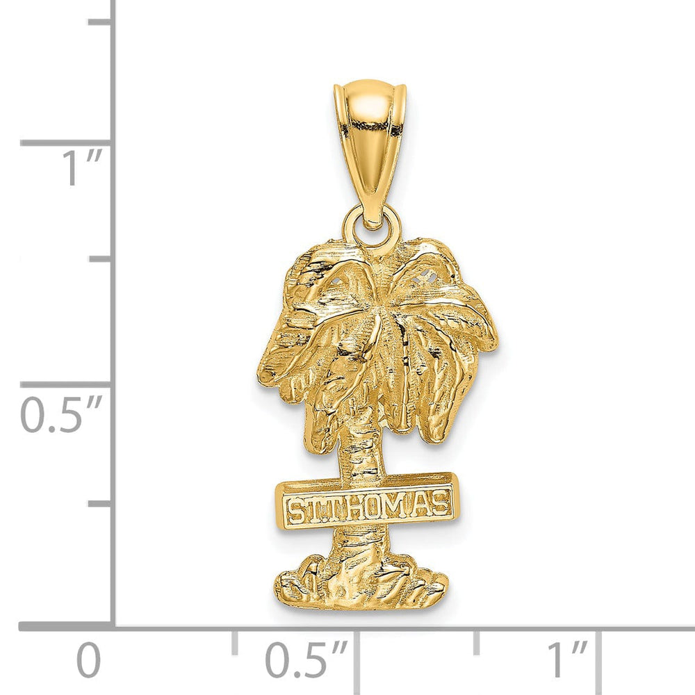 14K Yellow Gold Textured Polished Finish Saint THOMAS Under Palm Tree Charm Pendant