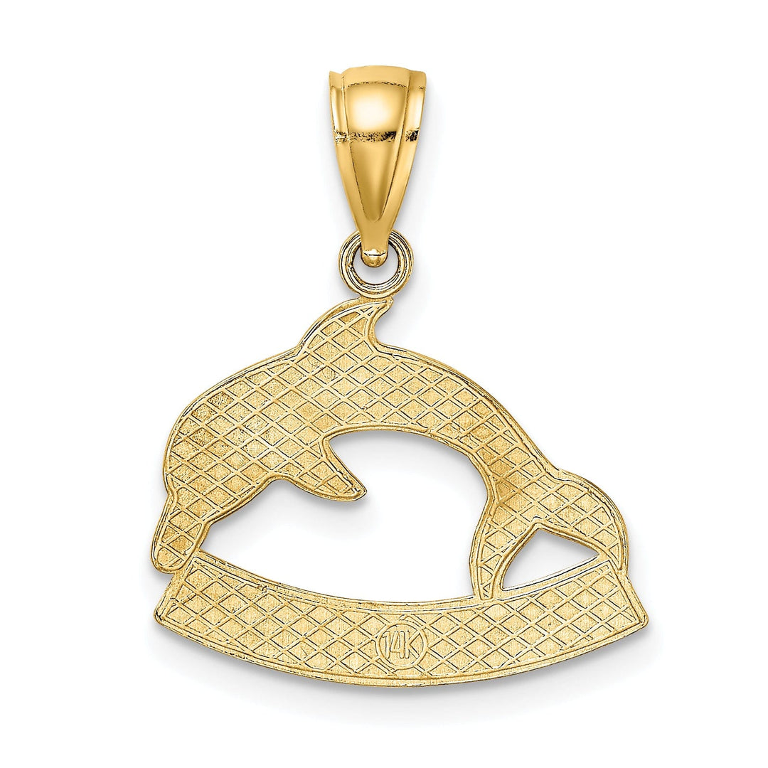 14K Yellow Gold Polished Finish BARBADOS Under Dolphin Design Charm Pendant