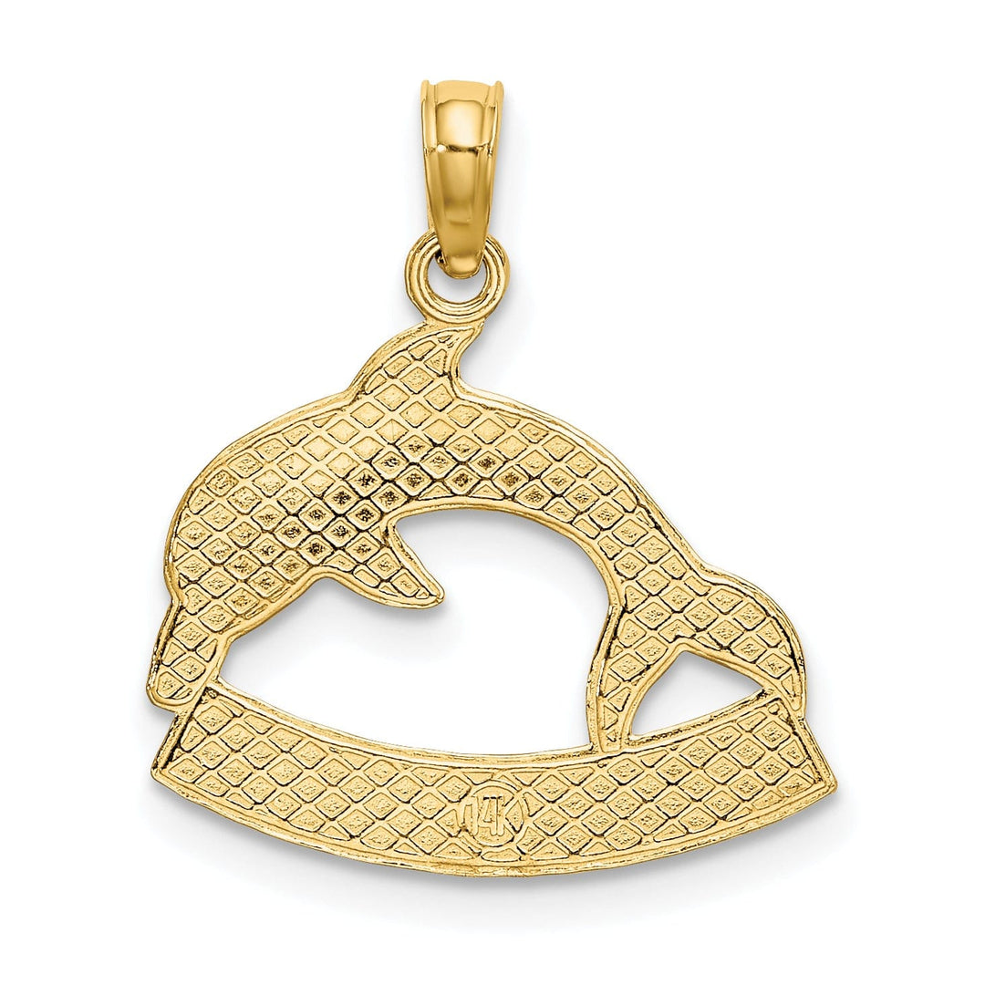 14K Yellow Gold Polished Finish Flat Back 2-Dimensional CURACAO With Dolphin Charm Pendant