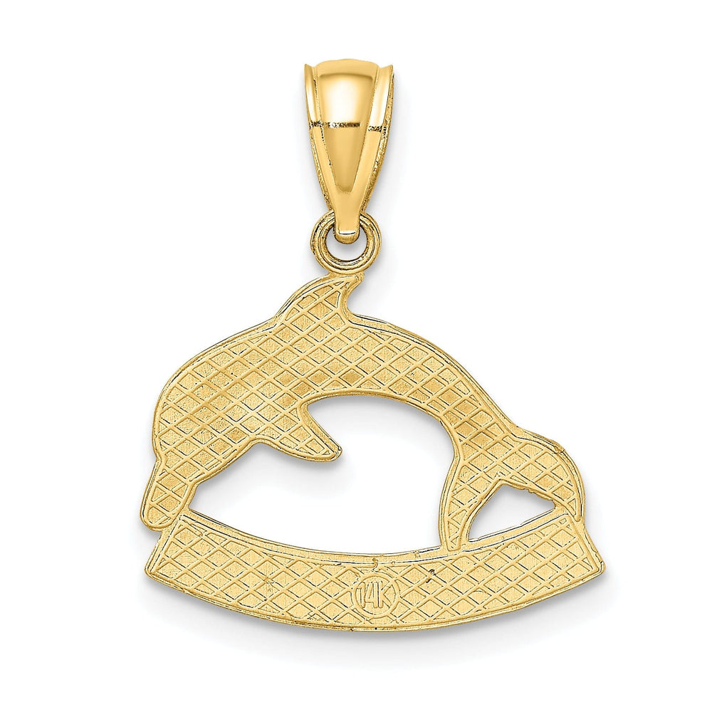 14K Yellow Gold Polished Finish KEY WEST Banner Sign Under Dolphin Charm Pendant