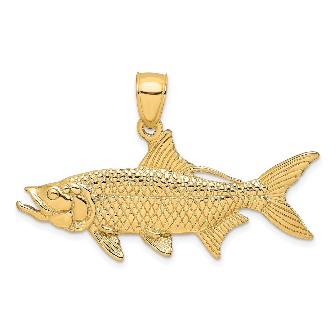 14K Yellow Gold Polished Textured Finish 3-Dimensional Oxeye Tarpon Fish Charm Pendant