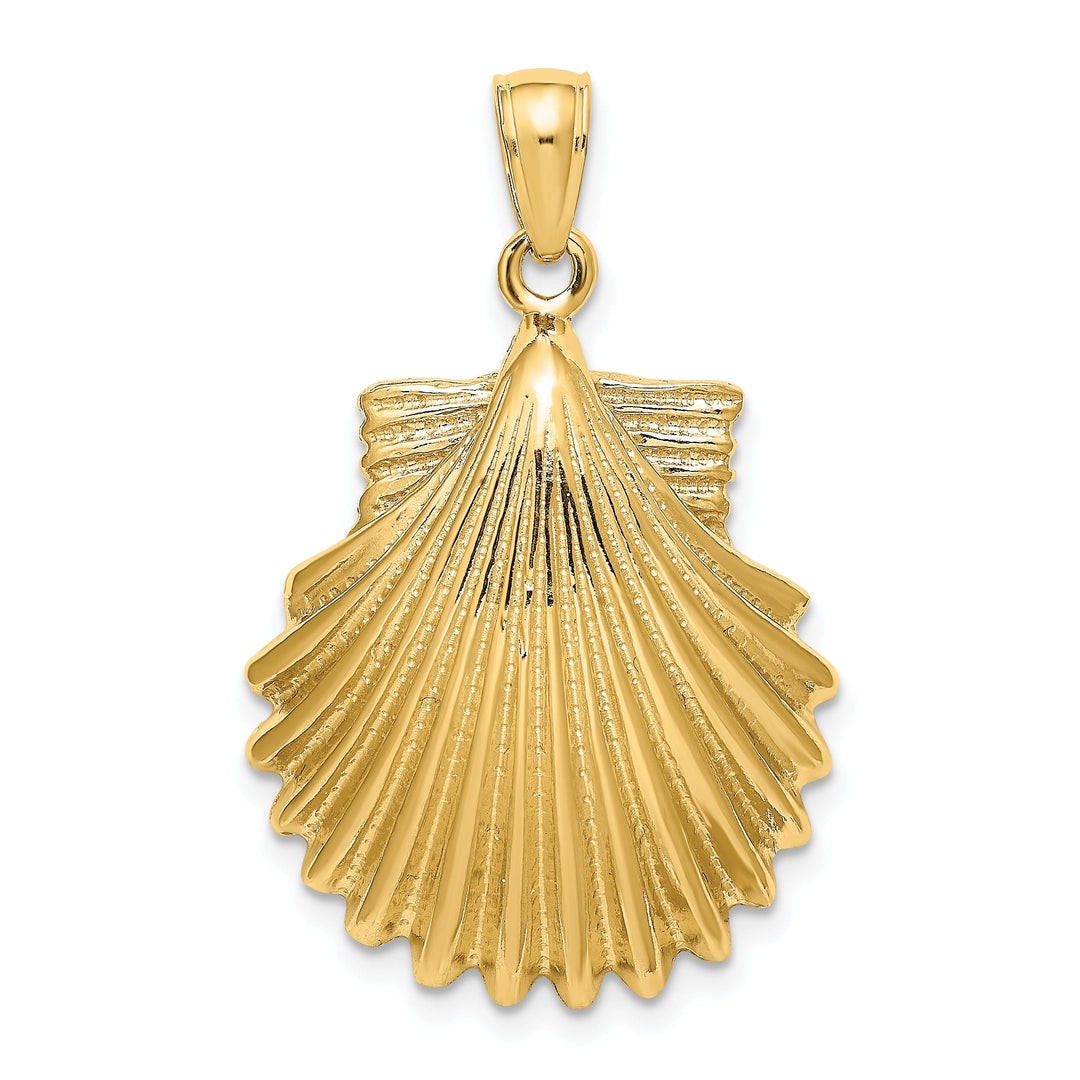 14K Yellow Gold Polished Textured Finish Sea Scallop Shell Charm Pendant