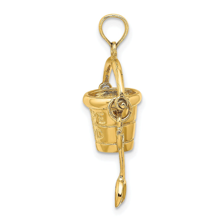 14K Yellow Gold Polished Finish 3-Dimensional CAPE COD Bucket with Shovel Moveable Charm Pendant