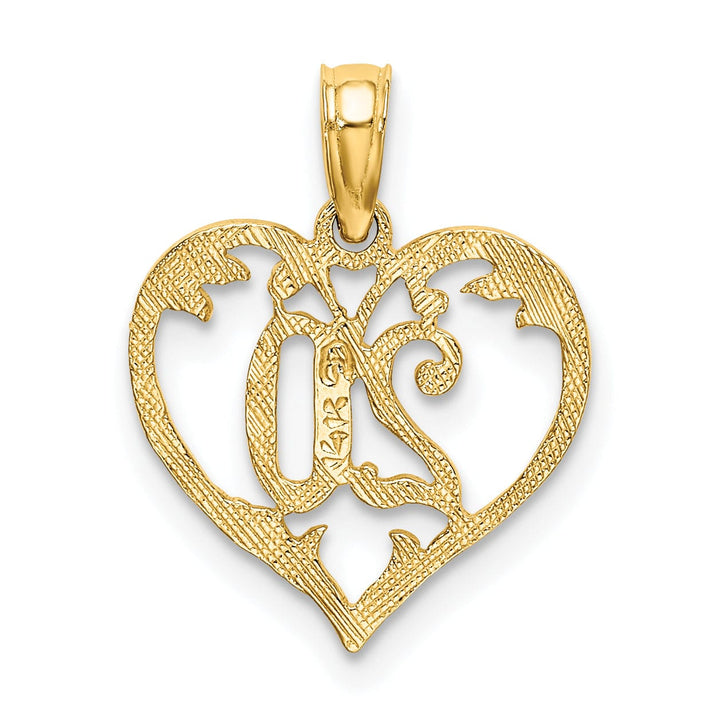 14K Yellow Gold Solid Polished Textured Finish Age 20 In Heart Shape Design Charm Pendant