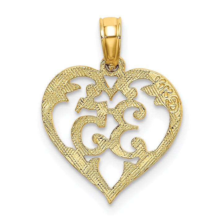 14K Yellow Gold Solid Polished Textured Finish Age 35 In Heart Shape Design Charm Pendant