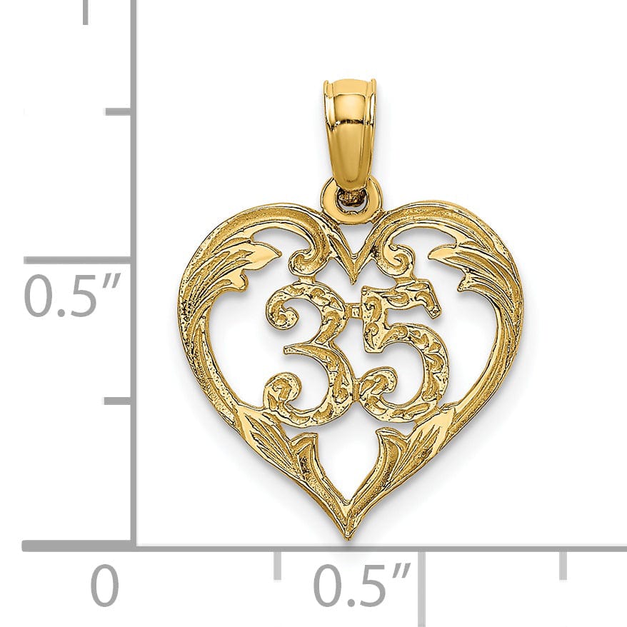 14K Yellow Gold Solid Polished Textured Finish Age 35 In Heart Shape Design Charm Pendant