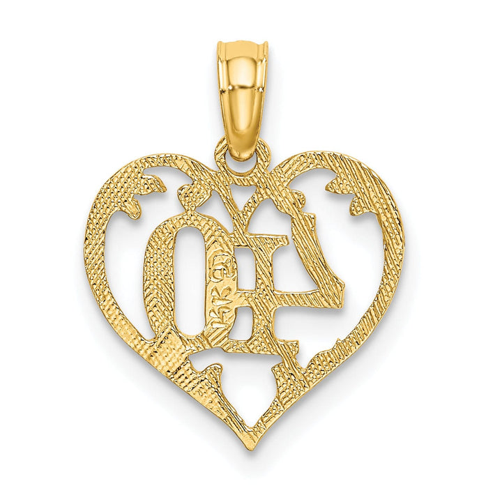 14K Yellow Gold Solid Polished Textured Finish Age 40 In Heart Shape Design Charm Pendant