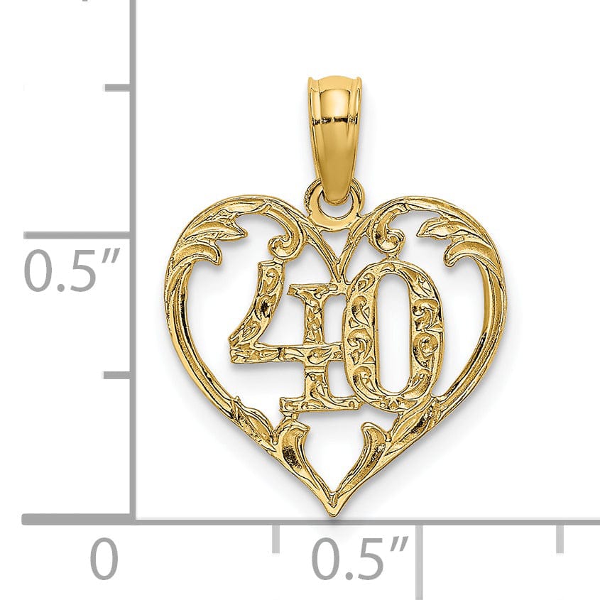 14K Yellow Gold Solid Polished Textured Finish Age 40 In Heart Shape Design Charm Pendant