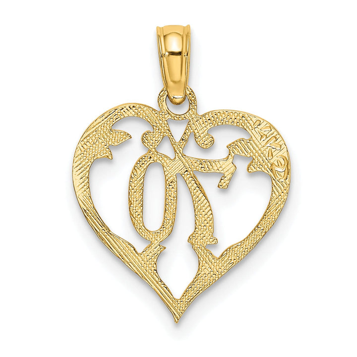14K Yellow Gold Solid Polished Textured Finish Age 70 In Heart Shape Design Charm Pendant