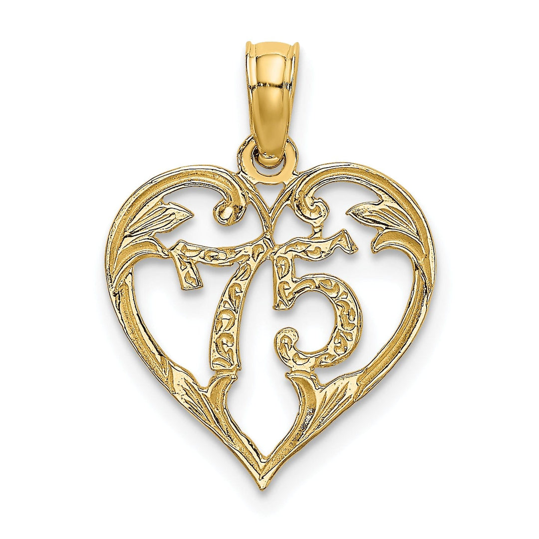 14K Yellow Gold Solid Polished Textured Finish Age 75 In Heart Shape Design Charm Pendant