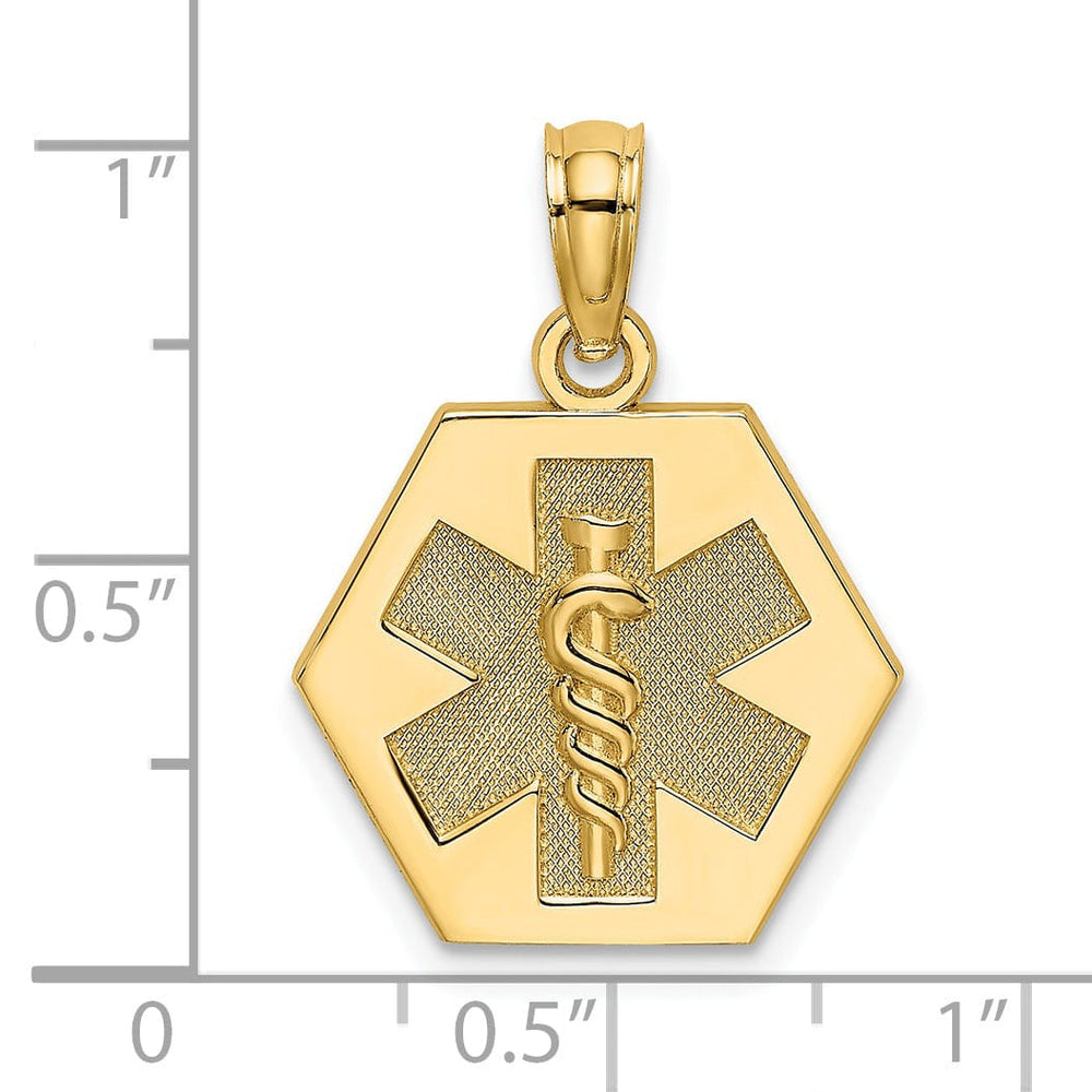 14K Yellow Gold Polished Textured Finish Caduceus Medical Charm Pendant