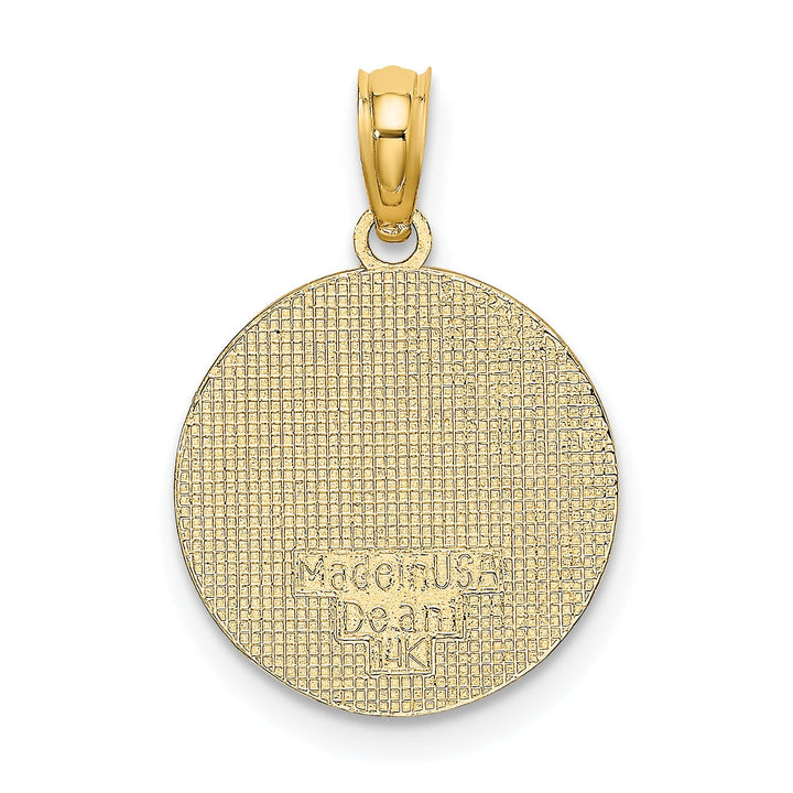 14K Yellow Gold Solid Communion Chalice Cup on Round Disc Pendant
