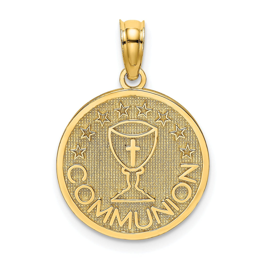 14K Yellow Gold Solid Communion Chalice Cup on Round Disc Pendant