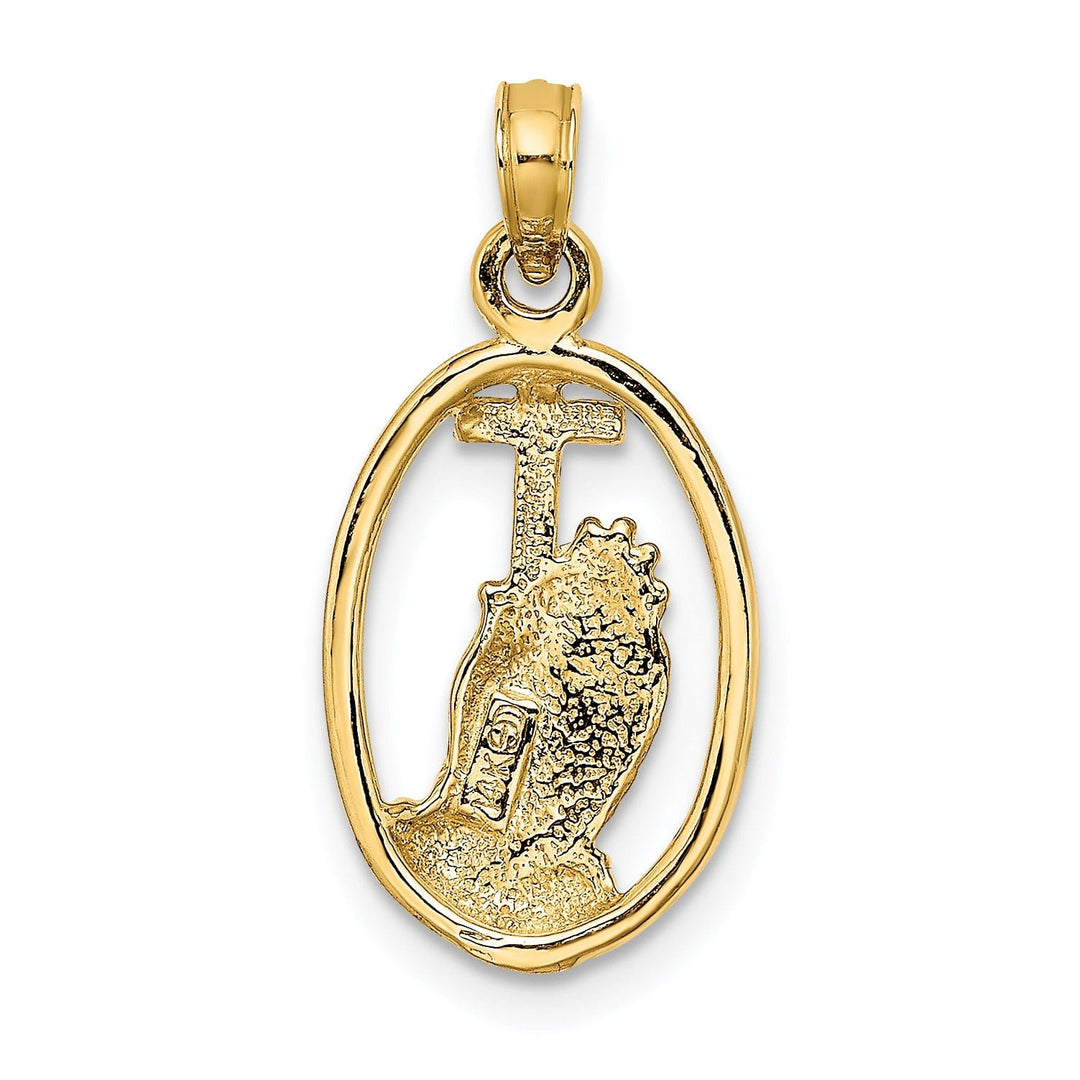 14K Yellow Gold Praying Hands holding Cross In Oval Design Pendant