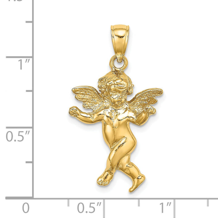 14K Yellow Gold Polished Finish Concave Angel Walking Pendant