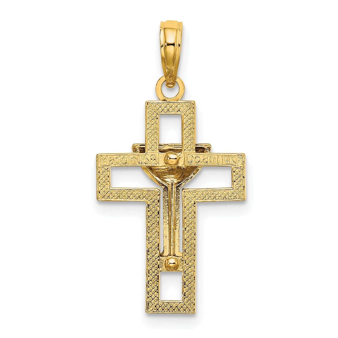 14K Yellow Gold Polished Texture Cross Communion Chalice Cup Pendant