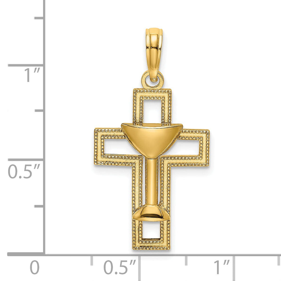 14K Yellow Gold Polished Texture Cross Communion Chalice Cup Pendant