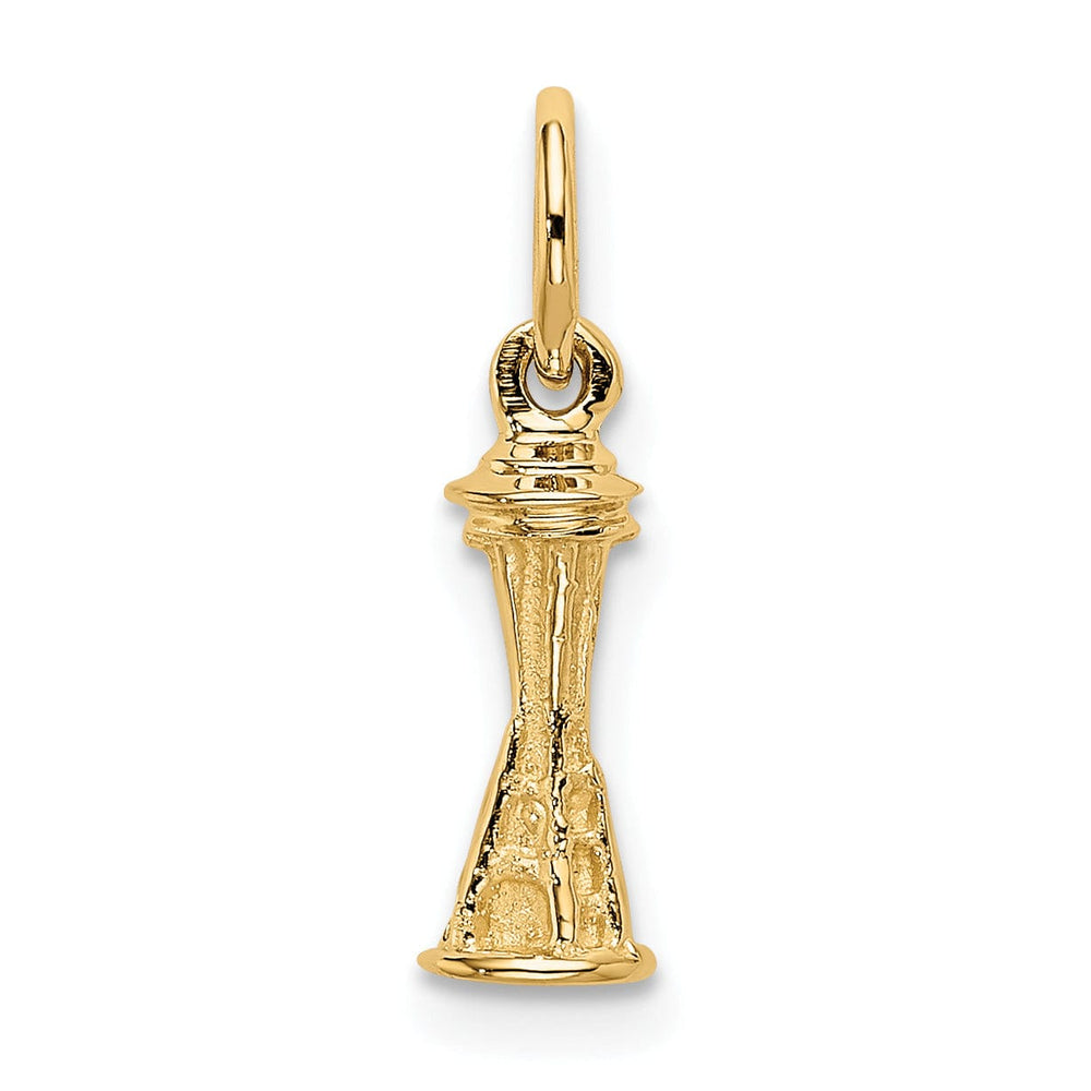 14k Yellow Gold Solid Polished Finish 3-Dimensional Seattle Space Needle Charm Pendant