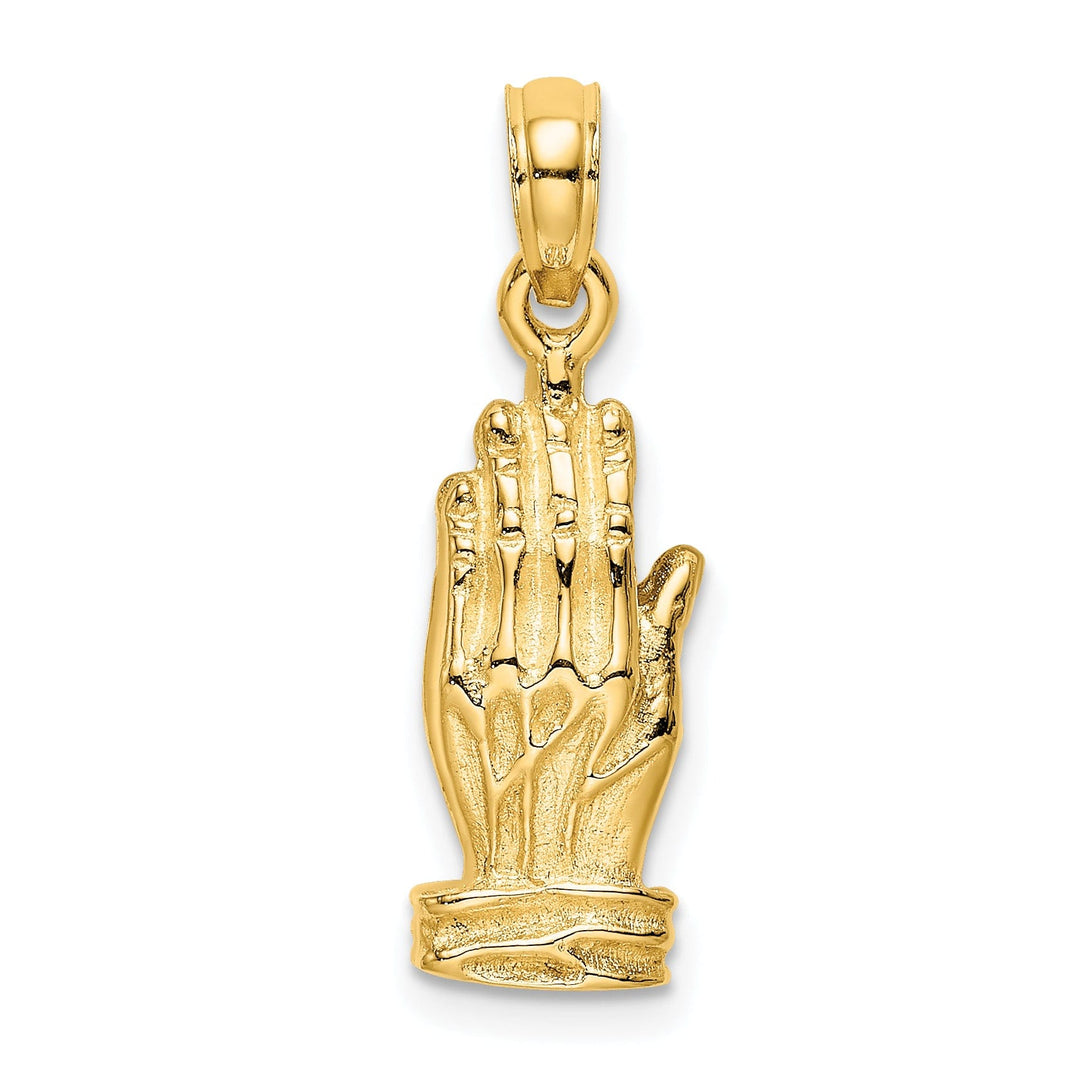 14K Yellow Gold Polished Finish 3-D Praying Hands Charm Pendant