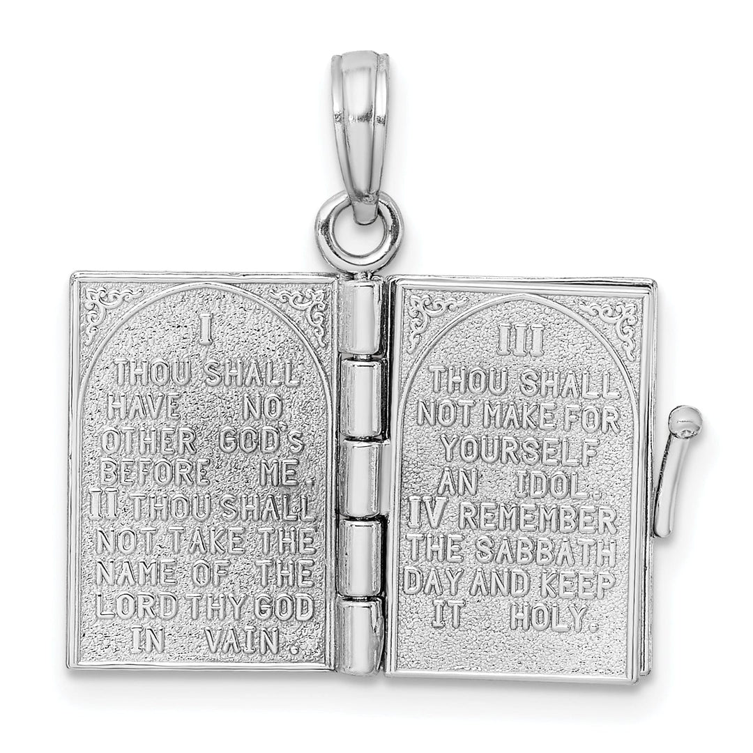 14K White Gold 3-D Moveable Hebrew Ten Commandments Book Pendant