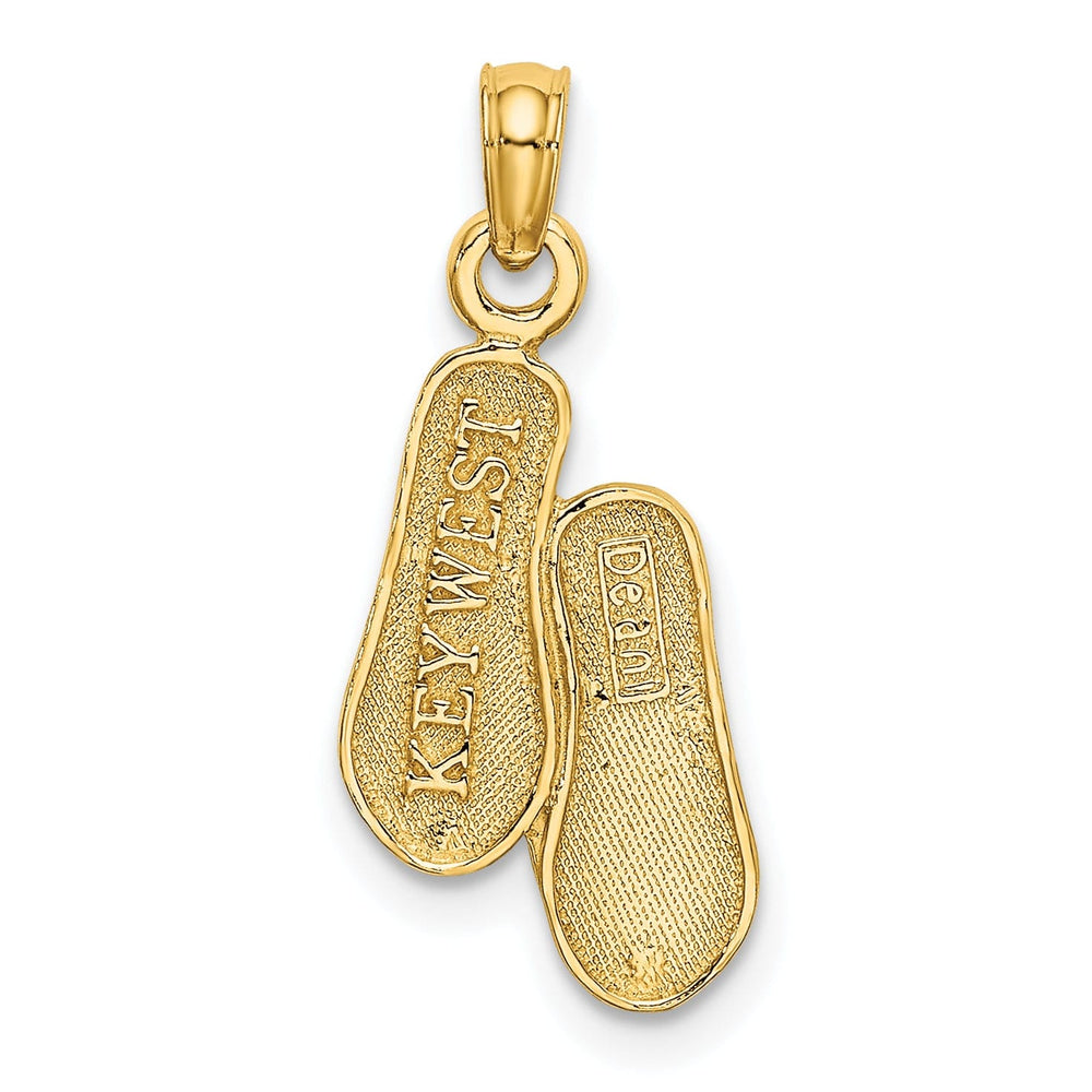 14K Yellow Gold Polished Textured Finish 3-Dimensional Reversible KEY WEST Bannner Double Flip Flop Sandles Charm Pendant