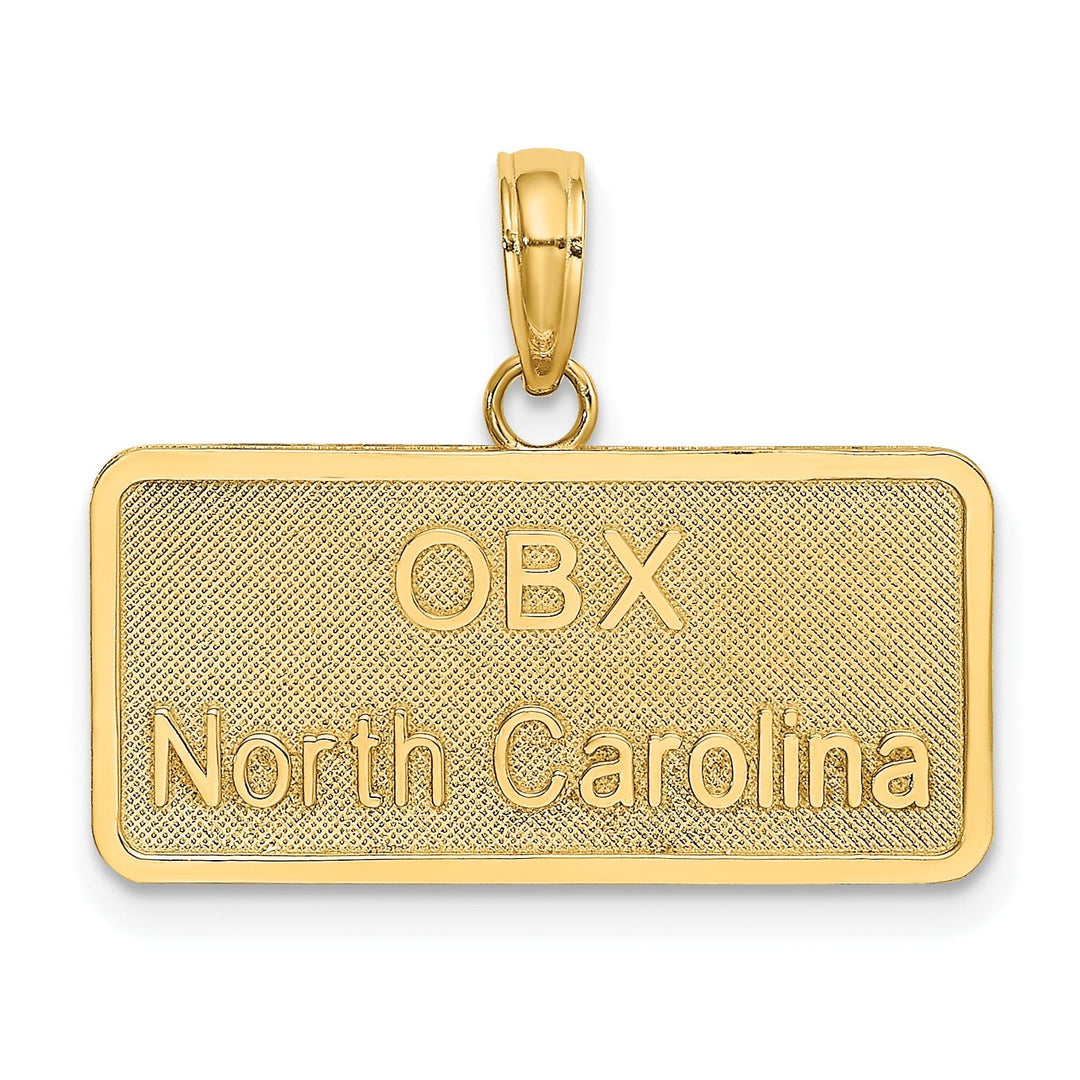 14K Yellow Gold Solid Polished Textured Finish OBX NORTH CAROLINA License Plate Charm Pendant