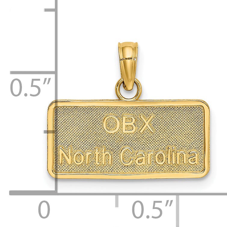 14K Yellow Gold Solid Polished Texture Finish OBX NORTH CAROLINA License Plate Charm Pendant