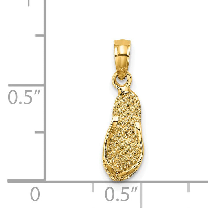 14K Yellow Gold Polished Textured Finish 3-Dimensional Reversible KEY WEST Bannner Flip Flop Sandle Charm Pendant