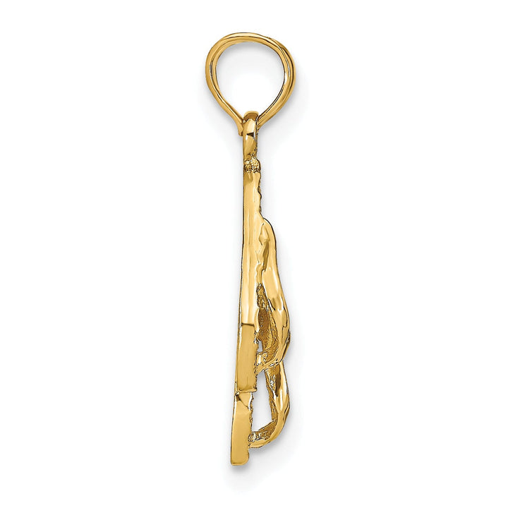 14k Yellow Gold Polished Textured Finish Reversible 3-Dimensional MARCO ISLAND, FLORIDA Double Flip-Flop Sandles Charm Pendant