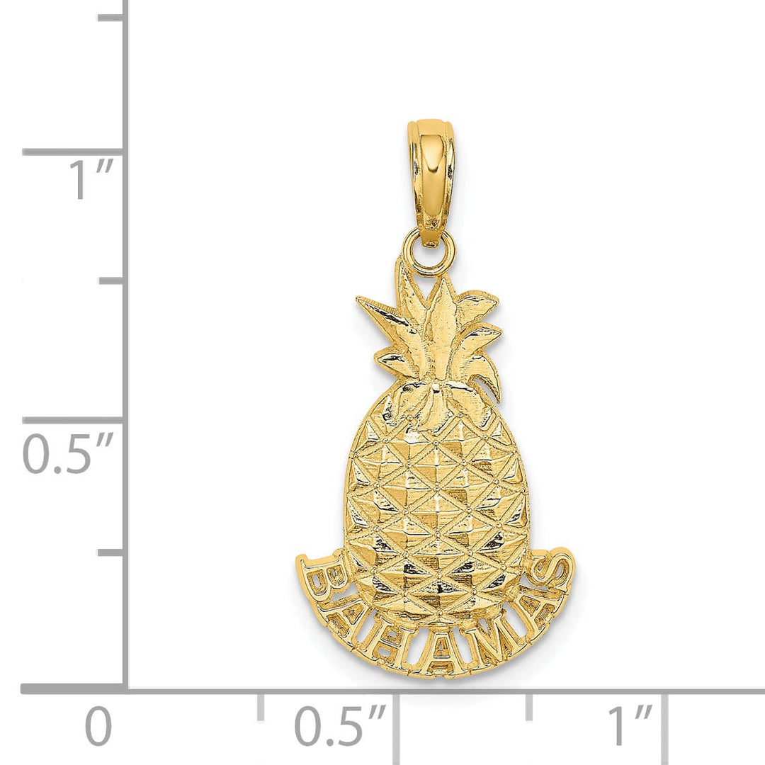 14K Yellow Gold Polished Textured Finish BAHAMAS Under Pineapple Design Charm Pendant