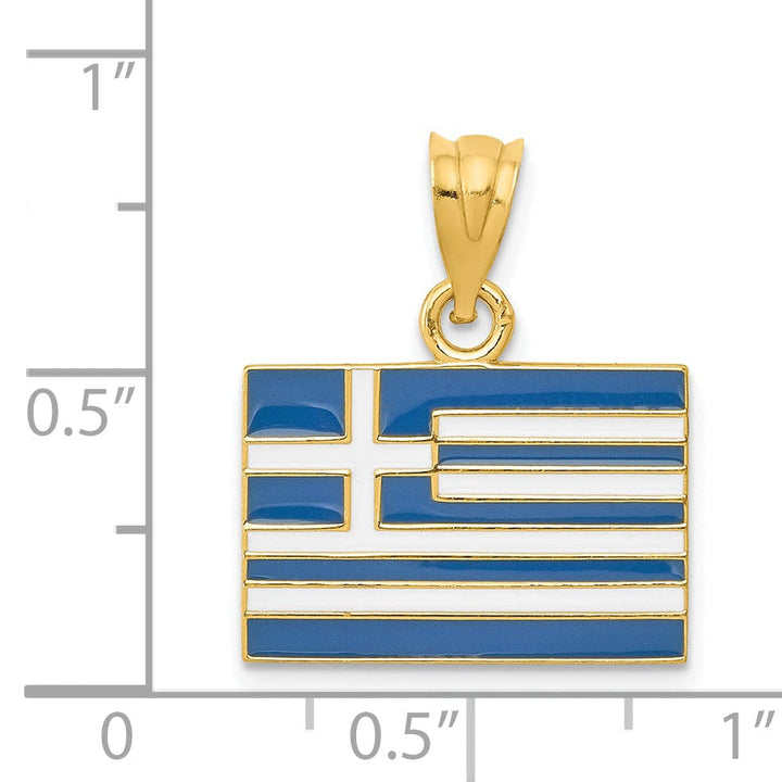14k Yellow Gold Blue,White, Enameled Finish Solid Greece Flag Charm Pendant