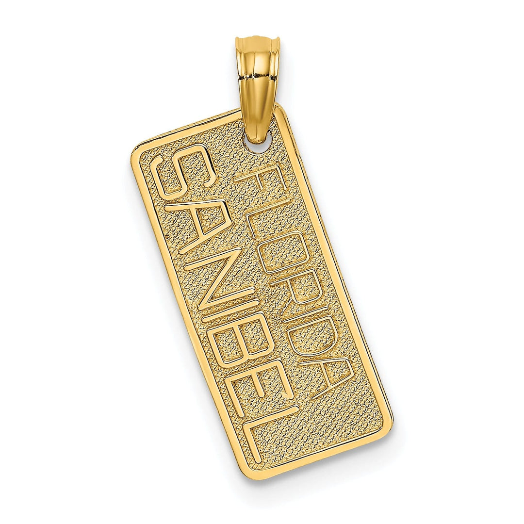 14K Yellow Gold Polished Textured Finish Textured Small Size FLORIDA SANIBEL License Plate Charm Pendant