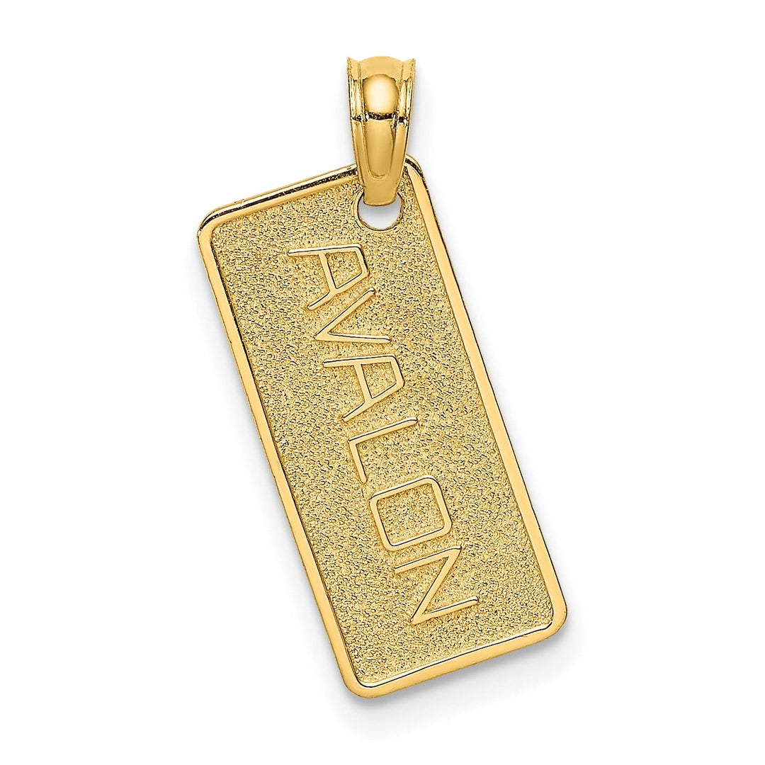 14K Yellow Gold Polished Textured Finish AVALON License Plate Charm Pendant