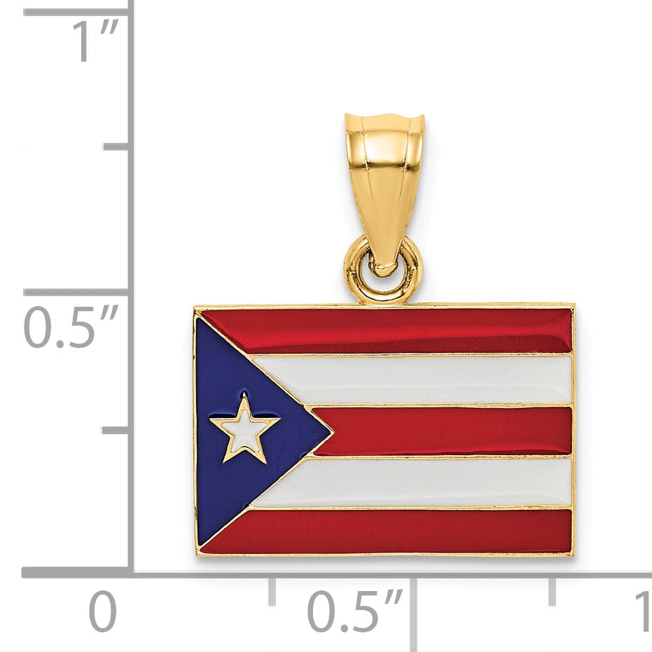 14k Yellow Gold Red, Blue, White, Enameled Finish Puerto Rico Flag Charm Pendant