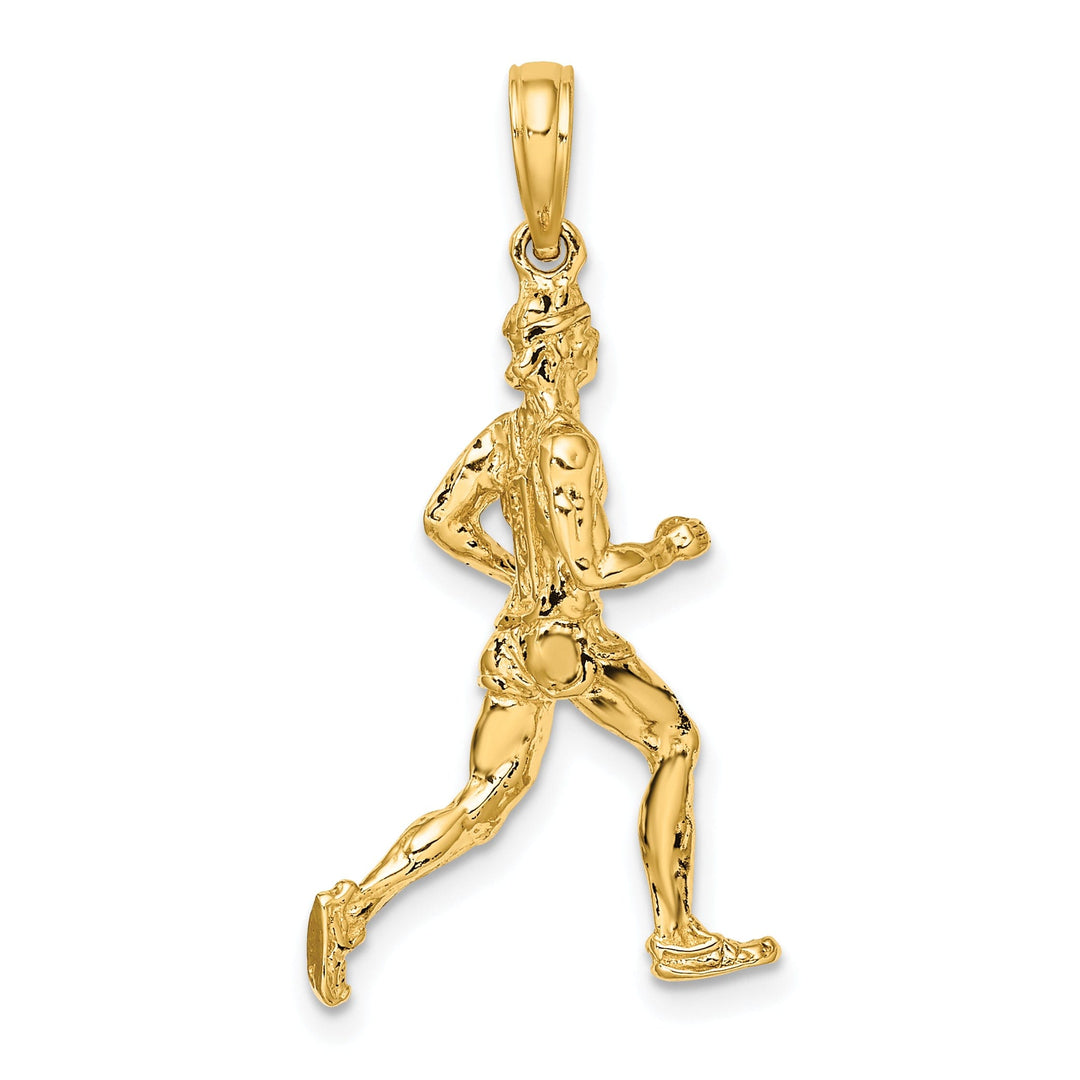 14K Yellow Gold 3-D Runner Charm Pendant with Polished Textured Finish