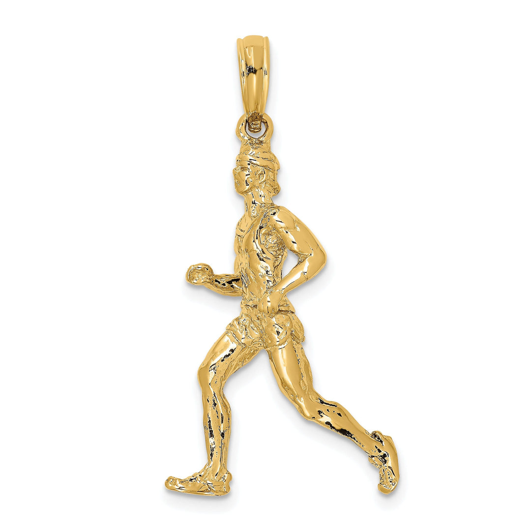 14K Yellow Gold 3-D Runner Charm Pendant with Polished Textured Finish