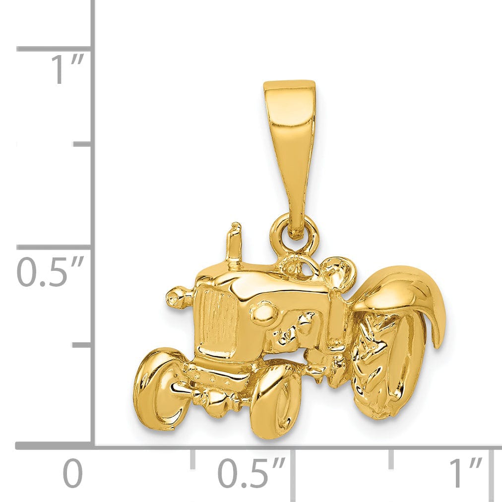 14k Yellow Gold Solid Polished Finish Concave Shape Fram Tractor Charm Pendant