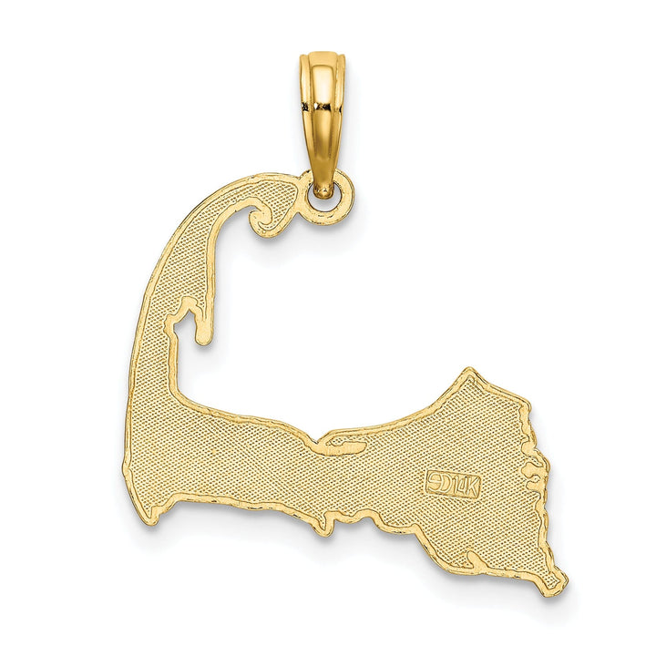 14K Yellow Gold Textured Polished Finish Map Shape of CAPE COD Charm Pendant