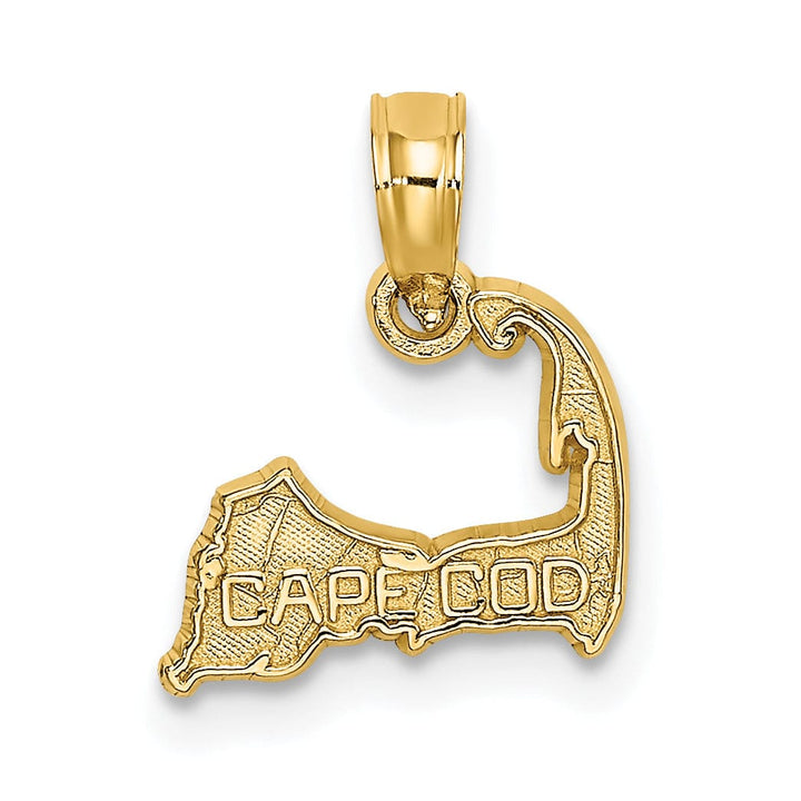 14K Yellow Gold Polished Texture Finish Map Shape of CAPE COD Charm Pendant
