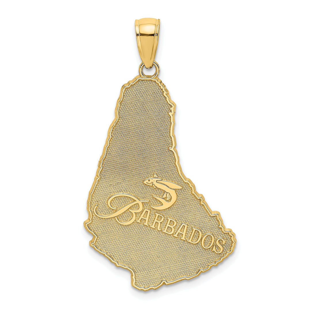 14K Yellow Gold Textured Polished Finish BARBADOS on Map Charm Pendant