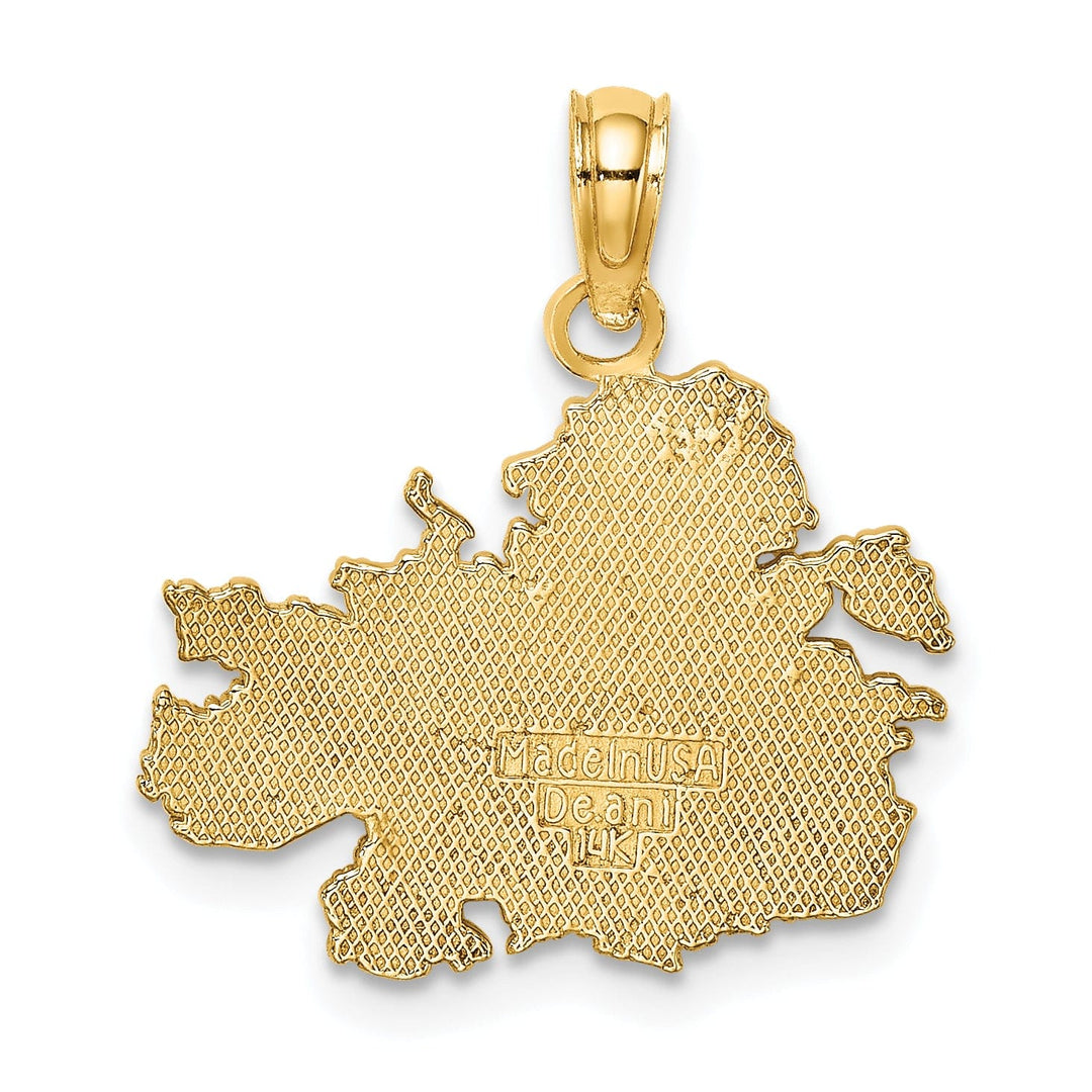 14K Yellow Gold Flat Back Polished Finish with Engraved Discription ANTIGUA map Charm Pendant