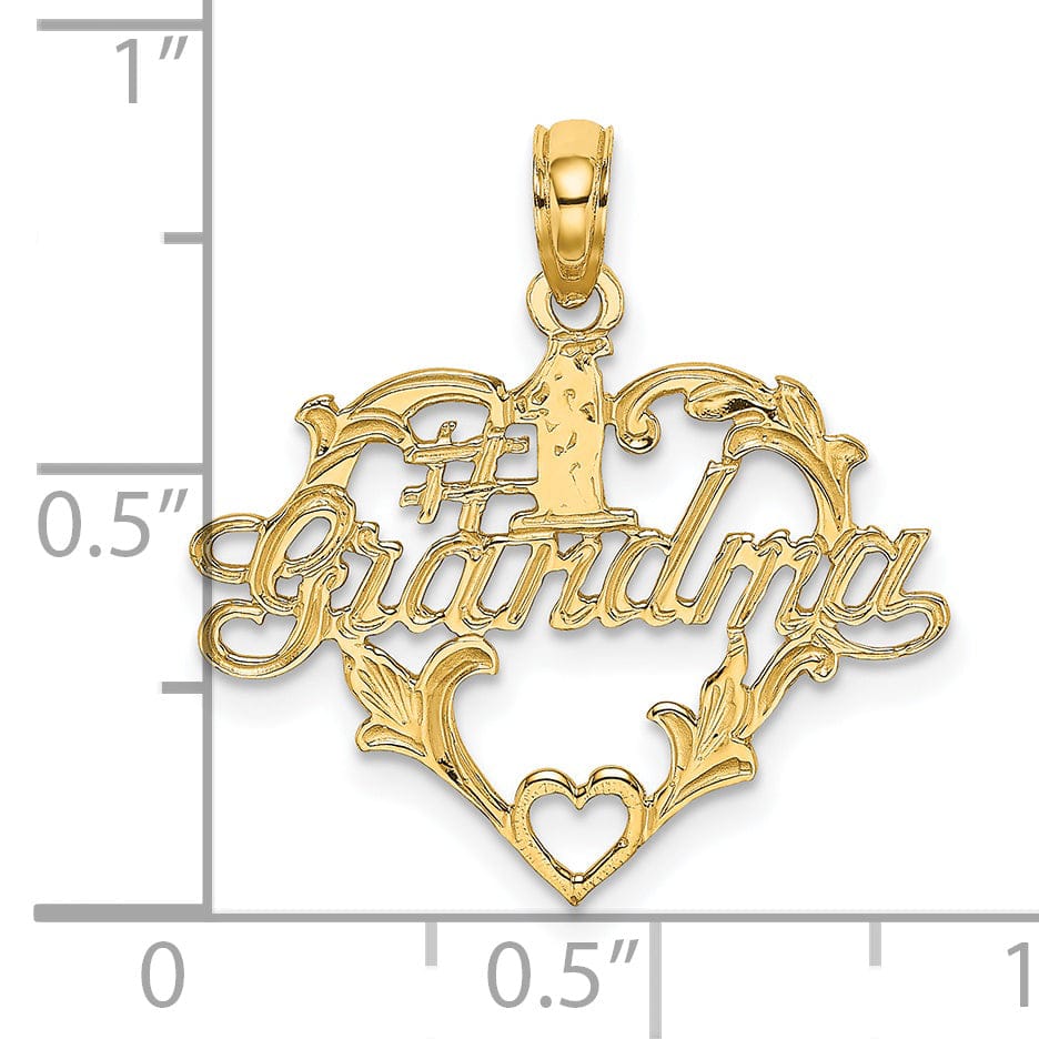 14K Yellow Gold Flat Back Polished Finish Script #1 GRANDMA In Heart Shape Design Charm Pendant