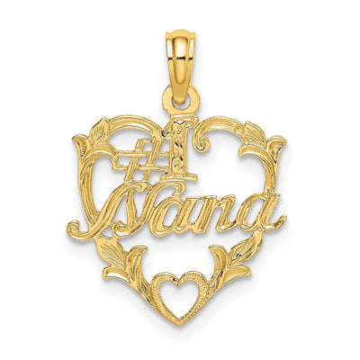 14K Yellow Gold Flat Back Polished Finish #1 NANA in Heart Fancy Design Charm Pendant