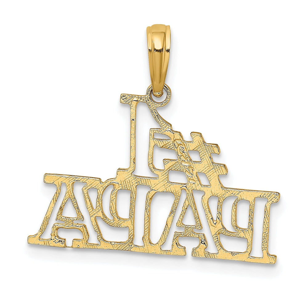14K Yellow Gold Flat Back Textured Polished Finish Script #1 PAPA Cut Out Design Charm Pendant